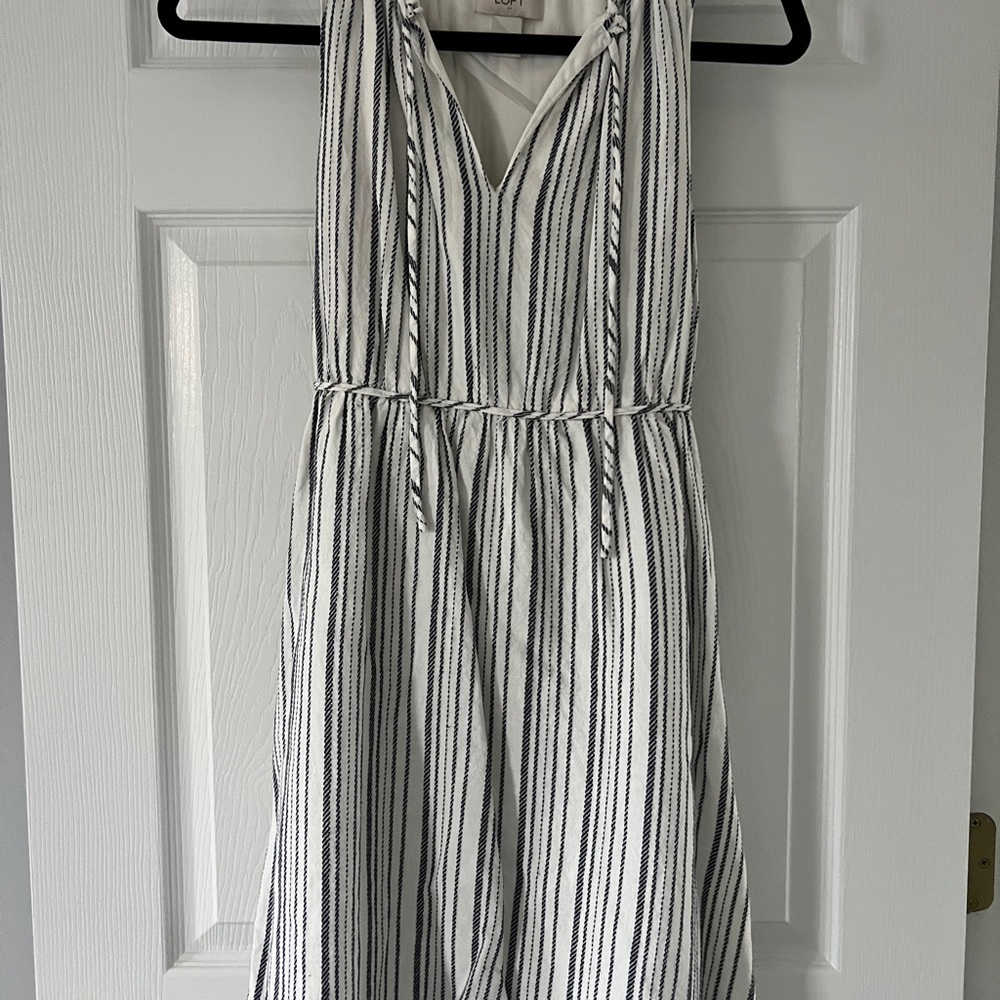 LOFT Navy and White Striped Dress